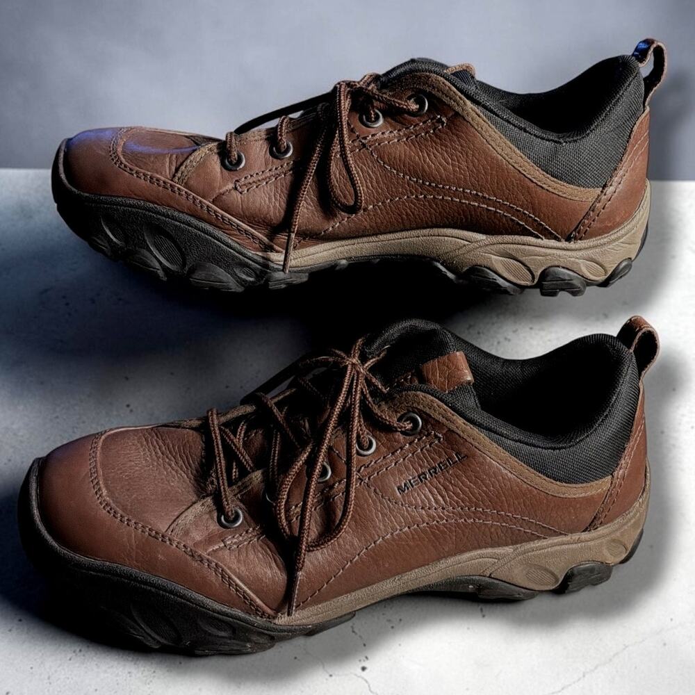 Men's Size 10 MERRELL Sight Brown Leather Hiking Shoes (Style J39869) VGUC